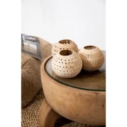 Bazar Bizar - De Coconut Stripe Kaarshouder - Naturel -Huisdecoratie 10436021