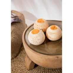 Bazar Bizar - De Coconut Stripe Kaarshouder - Naturel -Huisdecoratie 10436024