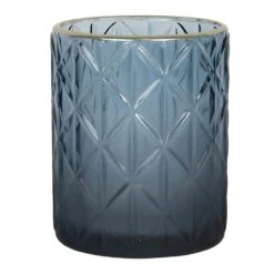 Clayre & Eef Theelichthouder Ø 10x12 Cm Blauw Glas Rond