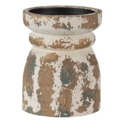 Clayre & Eef Kandelaar Ø 12x15 Cm Bruin Wit Hout Kaarsenstandaard