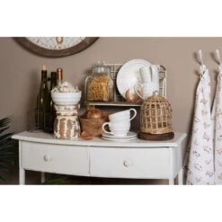 Clayre & Eef Kandelaar Ø 12x15 Cm Bruin Wit Hout Kaarsenstandaard -Huisdecoratie 10701454