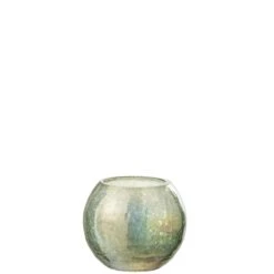 J-Line Windlicht Bol Craquele Glas Parel Effect Groen Small