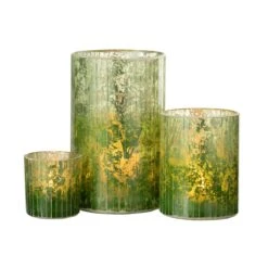 J-Line Windlicht Strepen Glas Groen Large -Huisdecoratie 10845955