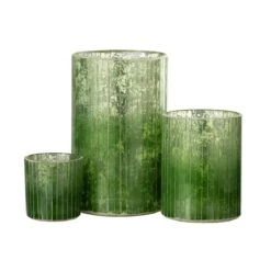 J-Line Windlicht Strepen Glas Groen Large -Huisdecoratie 10845966
