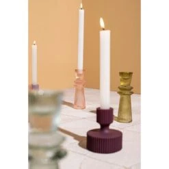 PTMD Gynna Ronde Kandelaar - H9 X Ø8 Cm - Glas - Donkerpaars -Huisdecoratie 11448009