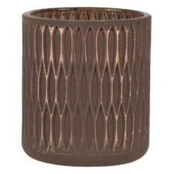 Clayre & Eef Theelichthouder Ø 8x9 Cm Bruin Glas Rond