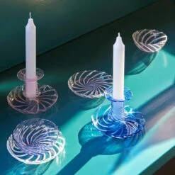 HAY Flare Stripe Kandelaar - Roze/Wit -Huisdecoratie 9712058