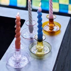 HAY Flare Stripe Kandelaar - Roze/Wit -Huisdecoratie 9712061