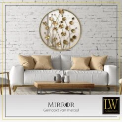 LW Collection Wandspiegel 71x71cm Rond Goud -Huisdecoratie 9865353